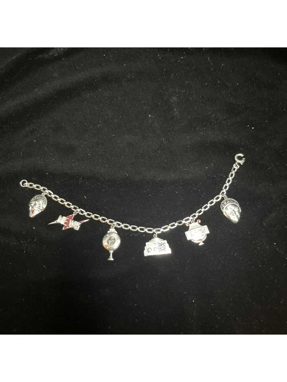 Silver Tone Drama Comedy Radio Music Themed Charm Bracelet Six  Charms Vintage